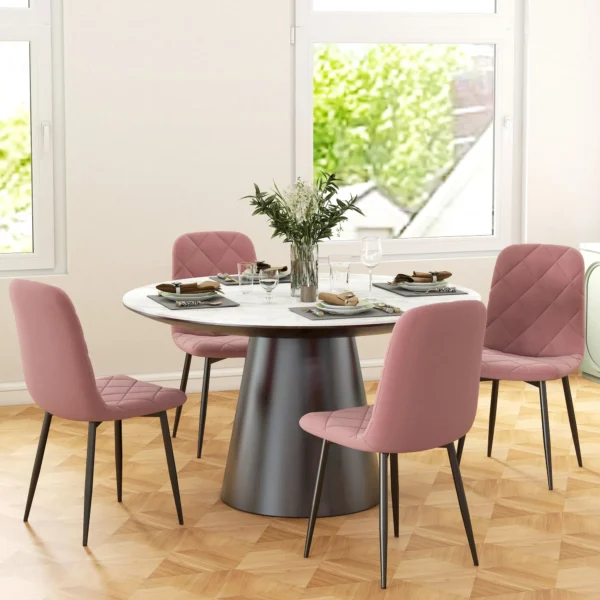 Eetkamerstoelen 4 delige set keukenstoel met rugleuning, fluweel look, fauteuil gestoffeerde stoel met stalen poten, stoelen, woonkamerstoel voor eettafel, roze 2