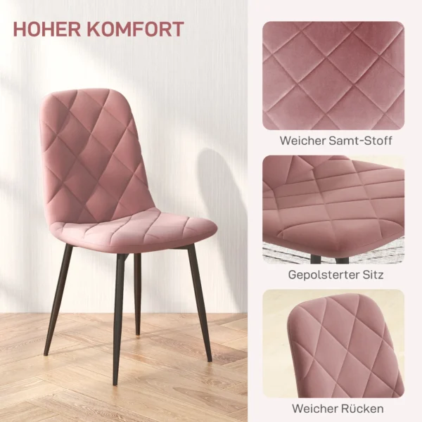 Eetkamerstoelen 4 delige set keukenstoel met rugleuning, fluweel look, fauteuil gestoffeerde stoel met stalen poten, stoelen, woonkamerstoel voor eettafel, roze 5