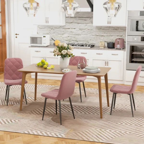Eetkamerstoelen 4 delige set keukenstoel met rugleuning, fluweel look, fauteuil gestoffeerde stoel met stalen poten, stoelen, woonkamerstoel voor eettafel, roze 7