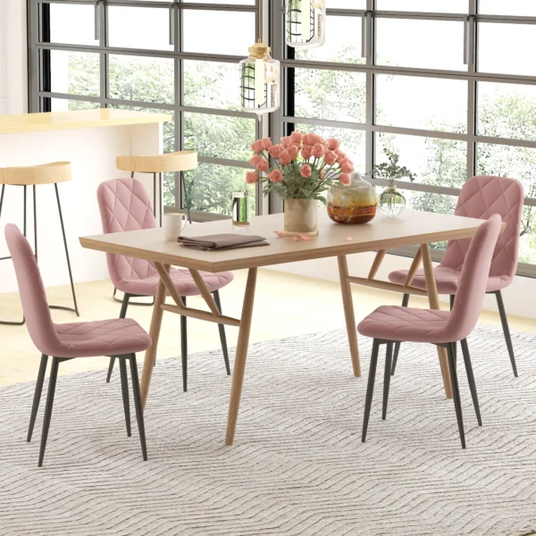 Eetkamerstoelen 4 delige set keukenstoel met rugleuning, fluweel look, fauteuil gestoffeerde stoel met stalen poten, stoelen, woonkamerstoel voor eettafel, roze 8