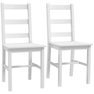 Eetkamerstoelen set van 2 houten keukenstoel met lattenrugleuning, antislip stoelen, woonkamerstoel voor eettafel, wit 1