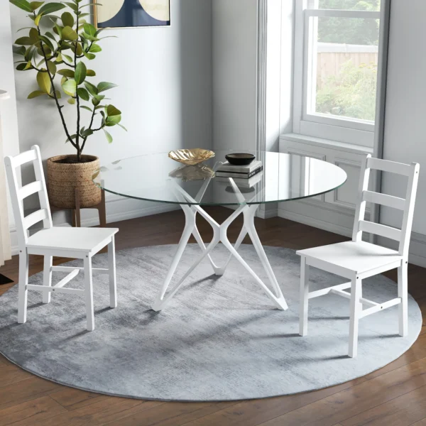 Eetkamerstoelen set van 2 houten keukenstoel met lattenrugleuning, antislip stoelen, woonkamerstoel voor eettafel, wit 2