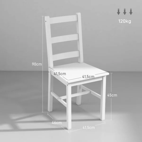Eetkamerstoelen set van 2 houten keukenstoel met lattenrugleuning, antislip stoelen, woonkamerstoel voor eettafel, wit 4