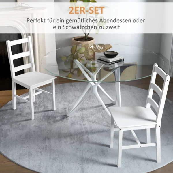 Eetkamerstoelen set van 2 houten keukenstoel met lattenrugleuning, antislip stoelen, woonkamerstoel voor eettafel, wit 5