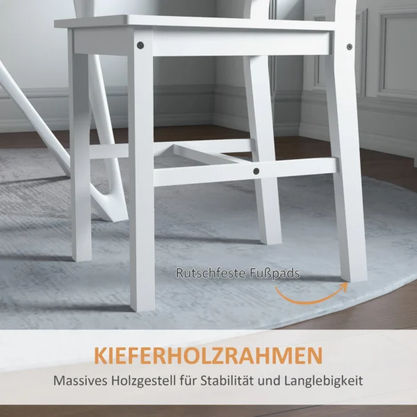 Eetkamerstoelen set van 2 houten keukenstoel met lattenrugleuning, antislip stoelen, woonkamerstoel voor eettafel, wit 7