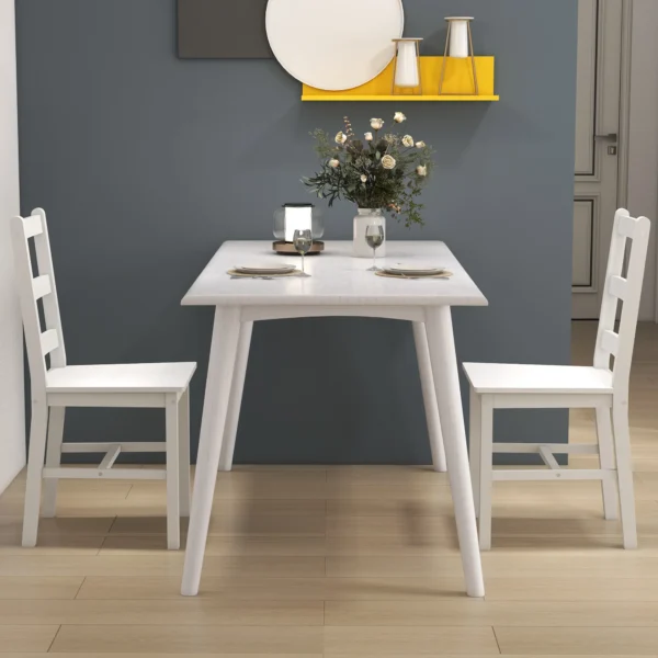 Eetkamerstoelen set van 2 houten keukenstoel met lattenrugleuning, antislip stoelen, woonkamerstoel voor eettafel, wit 8