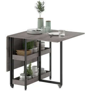Eettafel opvouwbaar keukentafel voor 2 4 personen met 2 open planken, mobiele eetkamertafel klaptafel voor kleine ruimtes, eetkamer, keuken 133,4 x 80 x 75 cm grijs 1