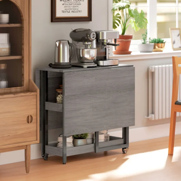 Eettafel opvouwbaar keukentafel voor 2 4 personen met 2 open planken, mobiele eetkamertafel klaptafel voor kleine ruimtes, eetkamer, keuken 133,4 x 80 x 75 cm grijs 8