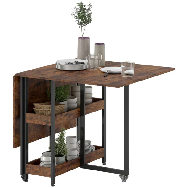 Eettafel opvouwbaar keukentafel voor 2 4 personen met 2 open planken, mobiele eetkamertafel klaptafel voor kleine ruimtes, eetkamer, keuken 133,4 x 80 x 75 cm rustiek bruin 1