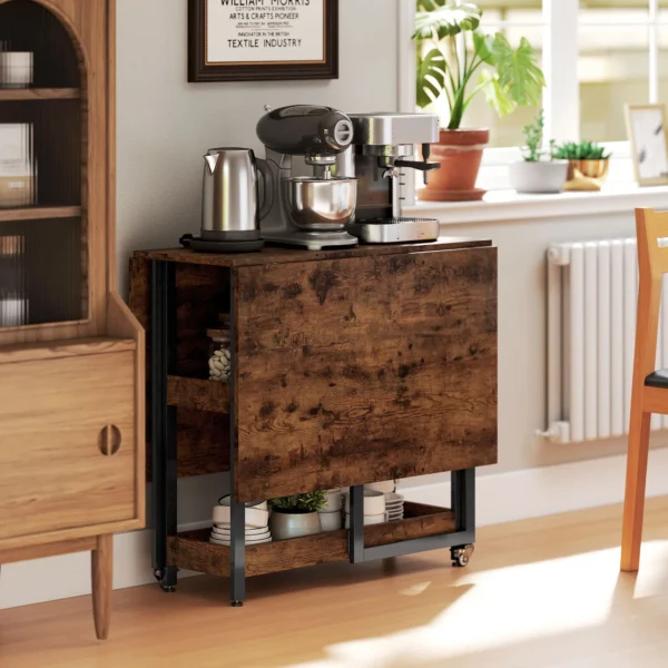 Eettafel opvouwbaar keukentafel voor 2 4 personen met 2 open planken, mobiele eetkamertafel klaptafel voor kleine ruimtes, eetkamer, keuken 133,4 x 80 x 75 cm rustiek bruin 8