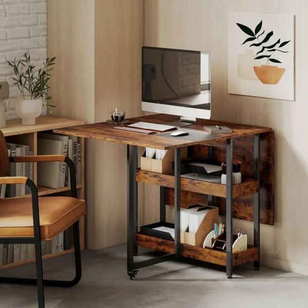 Eettafel opvouwbaar keukentafel voor 2 4 personen met 2 open planken, mobiele eetkamertafel klaptafel voor kleine ruimtes, eetkamer, keuken 133,4 x 80 x 75 cm rustiek bruin 9