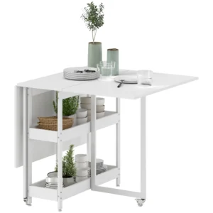 Eettafel opvouwbaar keukentafel voor 2 4 personen met 2 open planken, mobiele eetkamertafel klaptafel voor kleine ruimtes, eetkamer, keuken 133,4 x 80 x 75 cm wit 1