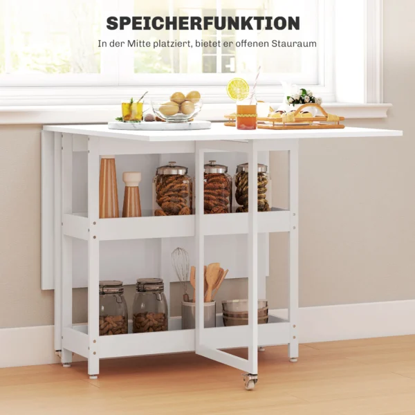 Eettafel opvouwbaar keukentafel voor 2 4 personen met 2 open planken, mobiele eetkamertafel klaptafel voor kleine ruimtes, eetkamer, keuken 133,4 x 80 x 75 cm wit 6