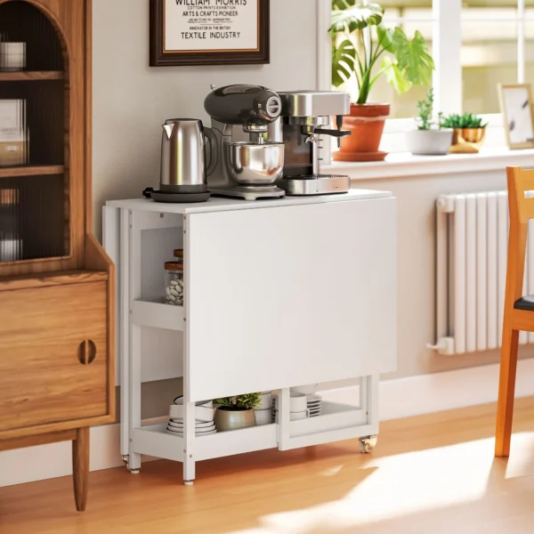 Eettafel opvouwbaar keukentafel voor 2 4 personen met 2 open planken, mobiele eetkamertafel klaptafel voor kleine ruimtes, eetkamer, keuken 133,4 x 80 x 75 cm wit 8