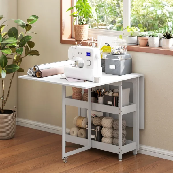 Eettafel opvouwbaar keukentafel voor 2 4 personen met 2 open planken, mobiele eetkamertafel klaptafel voor kleine ruimtes, eetkamer, keuken 133,4 x 80 x 75 cm wit 9