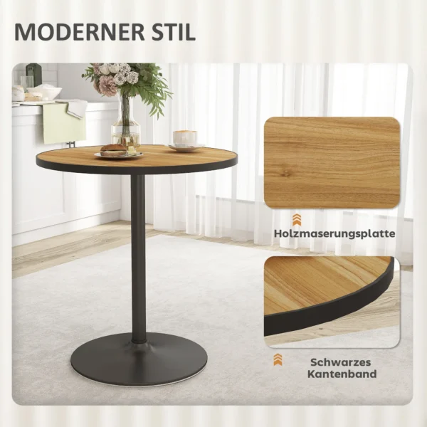 Eettafel, ronde keukentafel, moderne eetkamertafel met houtlook plaat voor 4 personen, koffietafel voor woonkamer, Ø70 x 76 cm, eik 6