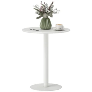 Eettafel, ronde keukentafel voor 2 personen, moderne eetkamertafel voor woonkamer, tuin, staal, Ø60 x 72 cm, wit 1