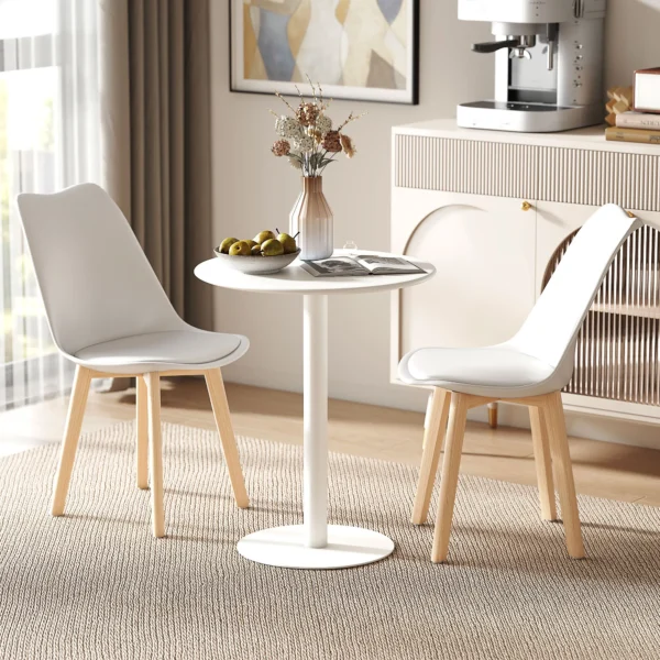 Eettafel, ronde keukentafel voor 2 personen, moderne eetkamertafel voor woonkamer, tuin, staal, Ø60 x 72 cm, wit 2