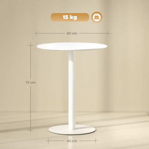 Eettafel, ronde keukentafel voor 2 personen, moderne eetkamertafel voor woonkamer, tuin, staal, Ø60 x 72 cm, wit 4