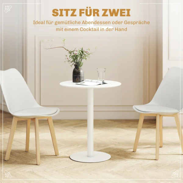 Eettafel, ronde keukentafel voor 2 personen, moderne eetkamertafel voor woonkamer, tuin, staal, Ø60 x 72 cm, wit 5
