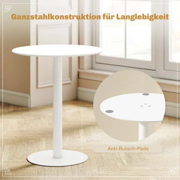 Eettafel, ronde keukentafel voor 2 personen, moderne eetkamertafel voor woonkamer, tuin, staal, Ø60 x 72 cm, wit 6