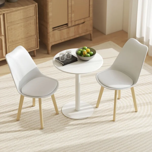 Eettafel, ronde keukentafel voor 2 personen, moderne eetkamertafel voor woonkamer, tuin, staal, Ø60 x 72 cm, wit 7