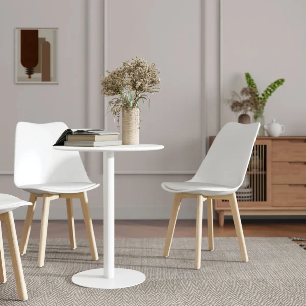 Eettafel, ronde keukentafel voor 2 personen, moderne eetkamertafel voor woonkamer, tuin, staal, Ø60 x 72 cm, wit 9
