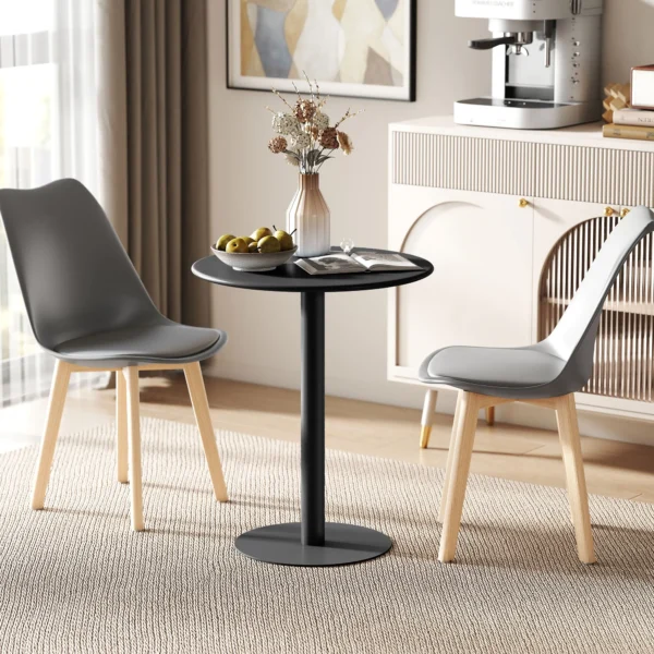 Eettafel, ronde keukentafel voor 2 personen, moderne eetkamertafel voor woonkamer, tuin, staal, Ø60 x 72 cm, zwart 2