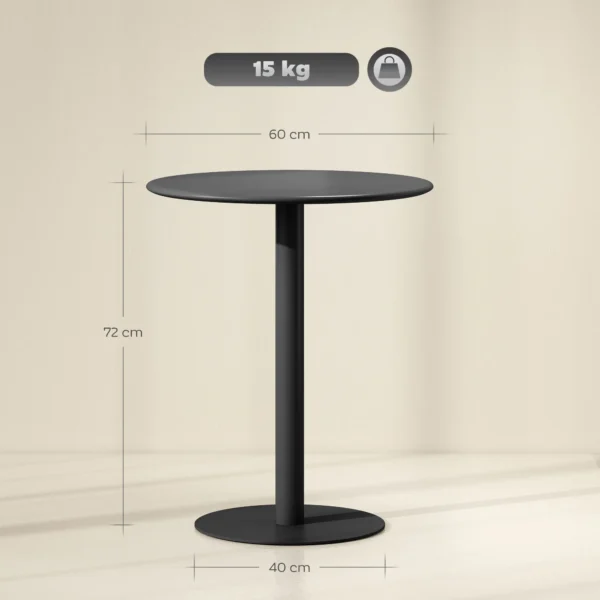 Eettafel, ronde keukentafel voor 2 personen, moderne eetkamertafel voor woonkamer, tuin, staal, Ø60 x 72 cm, zwart 4