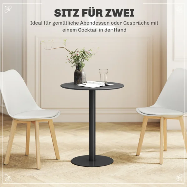 Eettafel, ronde keukentafel voor 2 personen, moderne eetkamertafel voor woonkamer, tuin, staal, Ø60 x 72 cm, zwart 5