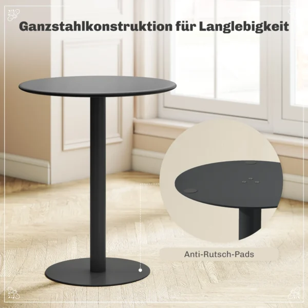 Eettafel, ronde keukentafel voor 2 personen, moderne eetkamertafel voor woonkamer, tuin, staal, Ø60 x 72 cm, zwart 6