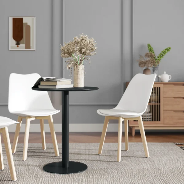 Eettafel, ronde keukentafel voor 2 personen, moderne eetkamertafel voor woonkamer, tuin, staal, Ø60 x 72 cm, zwart 9