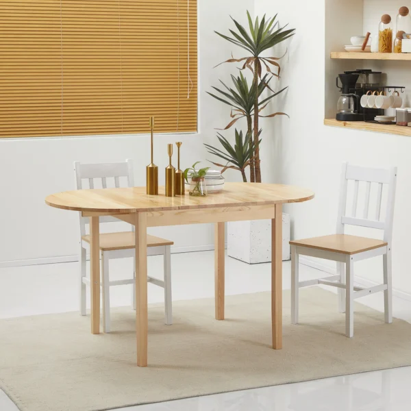 Eettafel van hout opvouwbaar keukentafel voor 6 personen met drop leaf design opklaptafel eetkamertafel voor kleine ruimtes, eetkamer, keuken 140 x 70 x 75 cm natuurhout 2