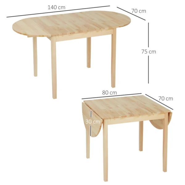 Eettafel van hout opvouwbaar keukentafel voor 6 personen met drop leaf design opklaptafel eetkamertafel voor kleine ruimtes, eetkamer, keuken 140 x 70 x 75 cm natuurhout 4