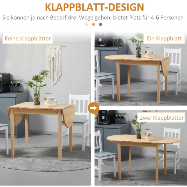 Eettafel van hout opvouwbaar keukentafel voor 6 personen met drop leaf design opklaptafel eetkamertafel voor kleine ruimtes, eetkamer, keuken 140 x 70 x 75 cm natuurhout 6