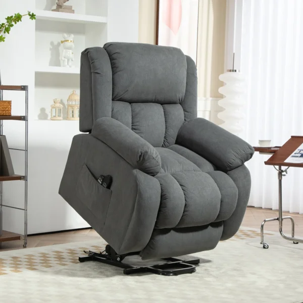 Elektrische sta op stoel met relax en ligfunctie, massagefunctie, usb aansluiting, tv stoel met verwarmingsfunctie, afstandsbediening en zijvak, grijs 2