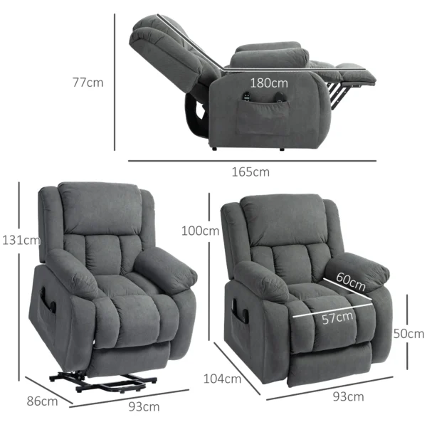 Elektrische sta op stoel met relax en ligfunctie, massagefunctie, usb aansluiting, tv stoel met verwarmingsfunctie, afstandsbediening en zijvak, grijs 4
