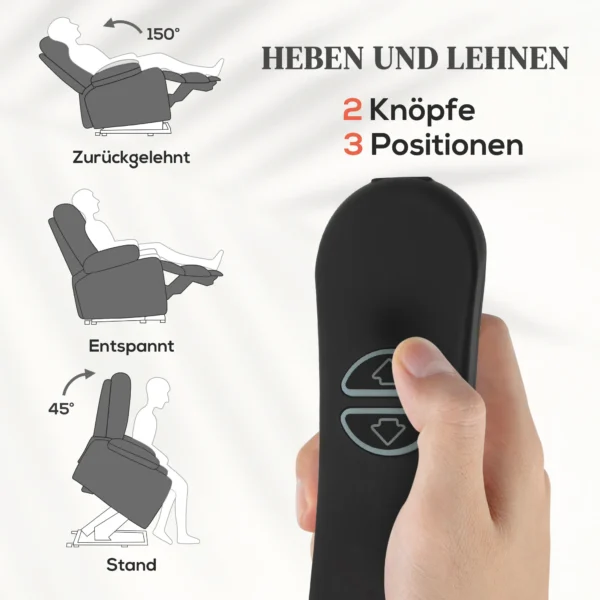 Elektrische sta op stoel met relax en ligfunctie, massagefunctie, usb aansluiting, tv stoel met verwarmingsfunctie, afstandsbediening en zijvak, grijs 5