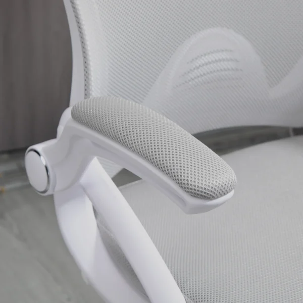 Ergonomische bureaustoel met opklapbare armleuningen en verstelbare voetenring, in hoogte verstelbare draaistoel met kantelfunctie, netbekleding lichtgrijs 10