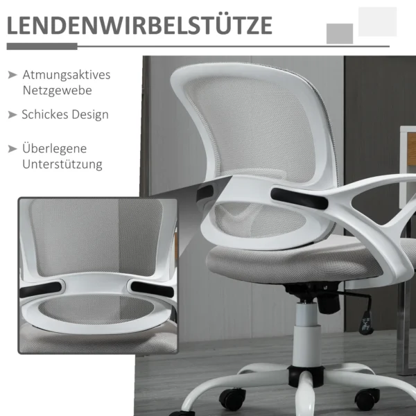 Ergonomische mesh bureaustoel, in hoogte verstelbare draaistoel met linnenlook, computerstoel voor kantoor, grijs 6