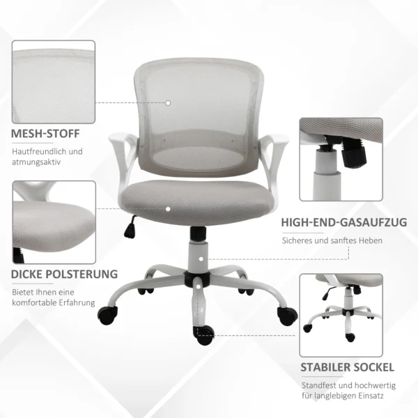 Ergonomische mesh bureaustoel, in hoogte verstelbare draaistoel met linnenlook, computerstoel voor kantoor, grijs 8