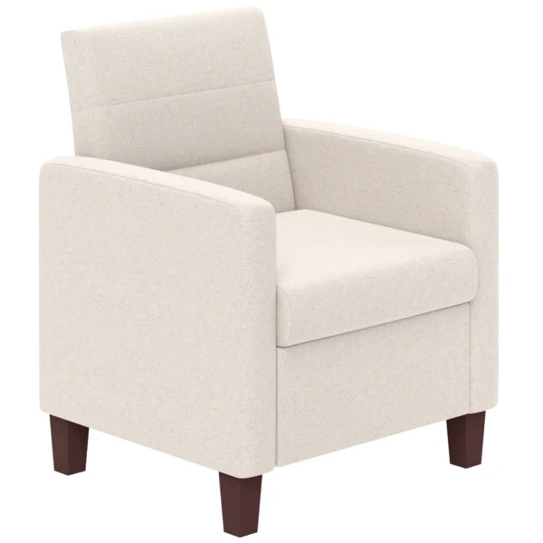 Fauteuil loungefauteuil met armleuningen, gestoffeerde fauteuil met linnenlook, relaxfauteuil leesfauteuil voor woonkamer, slaapkamer, crèmewit 1