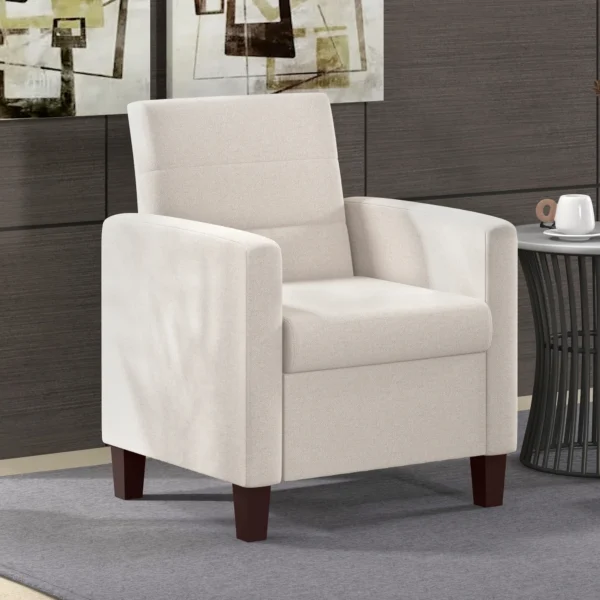 Fauteuil loungefauteuil met armleuningen, gestoffeerde fauteuil met linnenlook, relaxfauteuil leesfauteuil voor woonkamer, slaapkamer, crèmewit 2