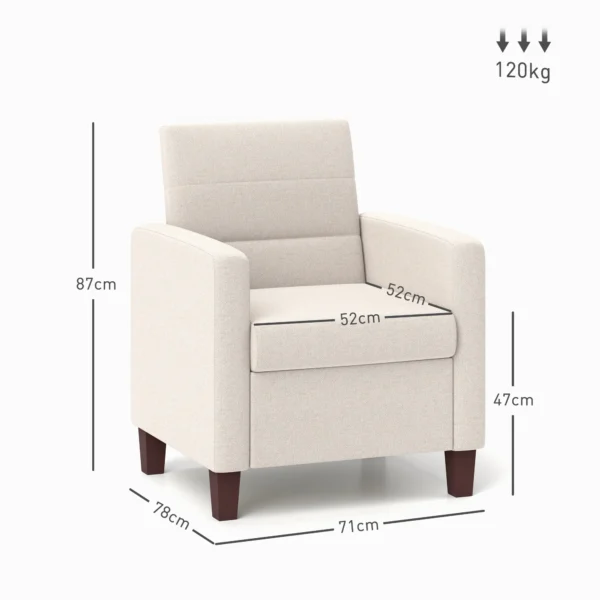 Fauteuil loungefauteuil met armleuningen, gestoffeerde fauteuil met linnenlook, relaxfauteuil leesfauteuil voor woonkamer, slaapkamer, crèmewit 4