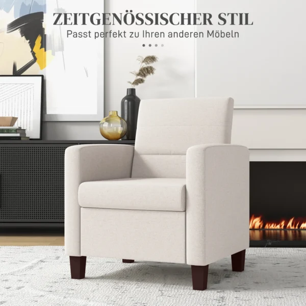 Fauteuil loungefauteuil met armleuningen, gestoffeerde fauteuil met linnenlook, relaxfauteuil leesfauteuil voor woonkamer, slaapkamer, crèmewit 5