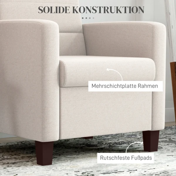 Fauteuil loungefauteuil met armleuningen, gestoffeerde fauteuil met linnenlook, relaxfauteuil leesfauteuil voor woonkamer, slaapkamer, crèmewit 7