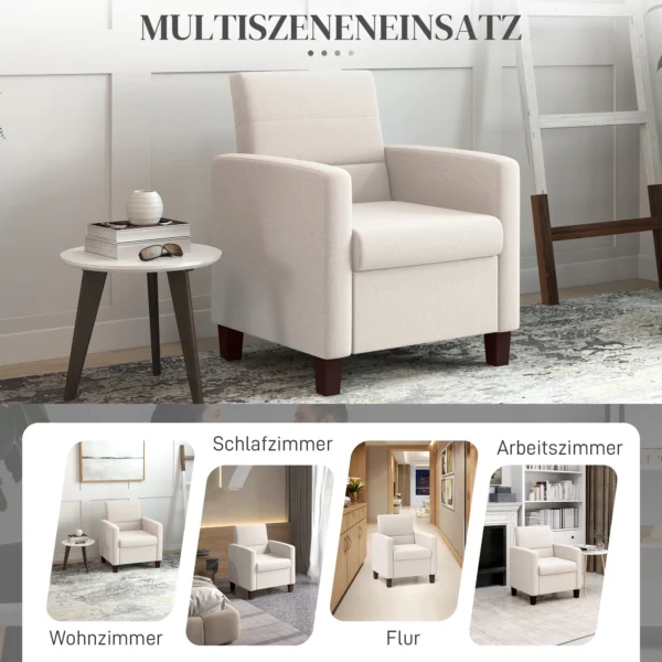 Fauteuil loungefauteuil met armleuningen, gestoffeerde fauteuil met linnenlook, relaxfauteuil leesfauteuil voor woonkamer, slaapkamer, crèmewit 8