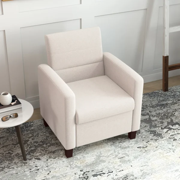 Fauteuil loungefauteuil met armleuningen, gestoffeerde fauteuil met linnenlook, relaxfauteuil leesfauteuil voor woonkamer, slaapkamer, crèmewit 9