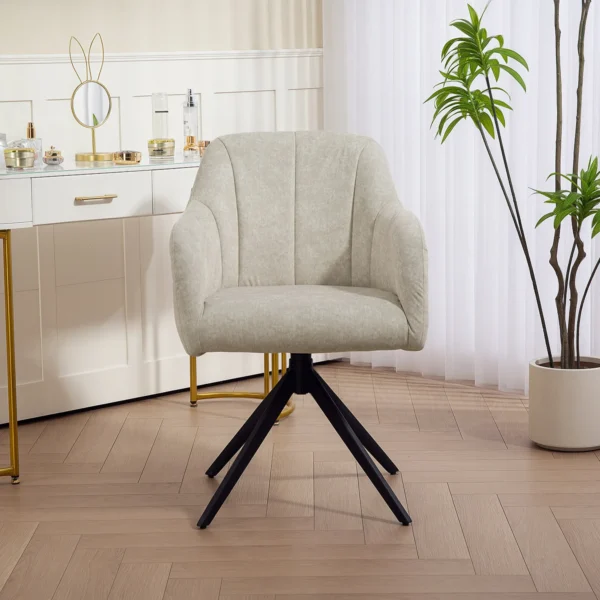 Fauteuil woonkamer draaibare loungefauteuil gestoffeerde getufte relaxfauteuil met stalen poten, velours look gestoffeerde stoel make up stoel voor slaapkamer beige 10