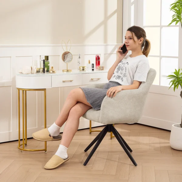 Fauteuil woonkamer draaibare loungefauteuil gestoffeerde getufte relaxfauteuil met stalen poten, velours look gestoffeerde stoel make up stoel voor slaapkamer beige 2